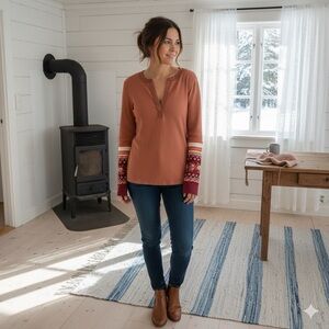 Free People Mikah Notch Neck Thermal longs sleeve top